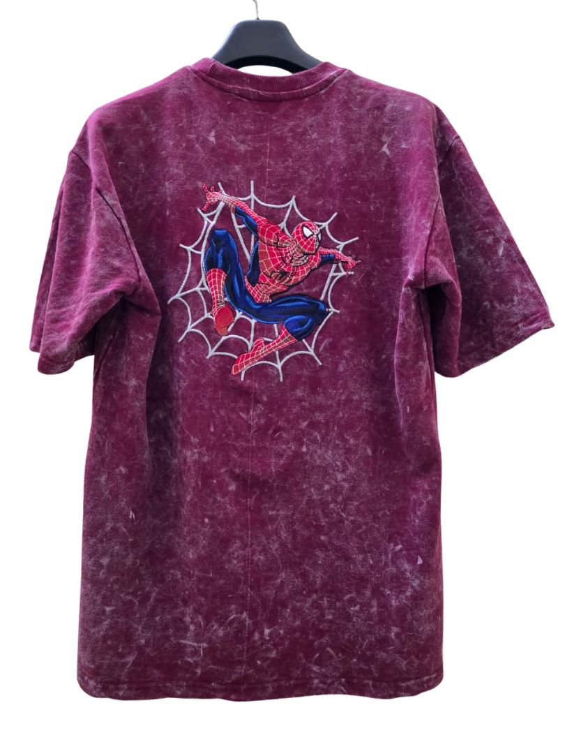 Spiderman – Embroidered Acid Wash Oversized T-Shirt
