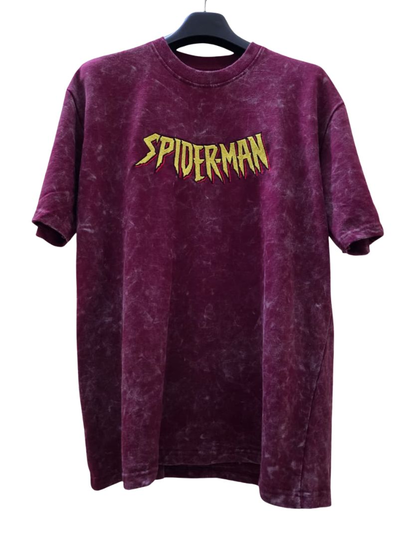 Spiderman – Embroidered Acid Wash Oversized T-Shirt