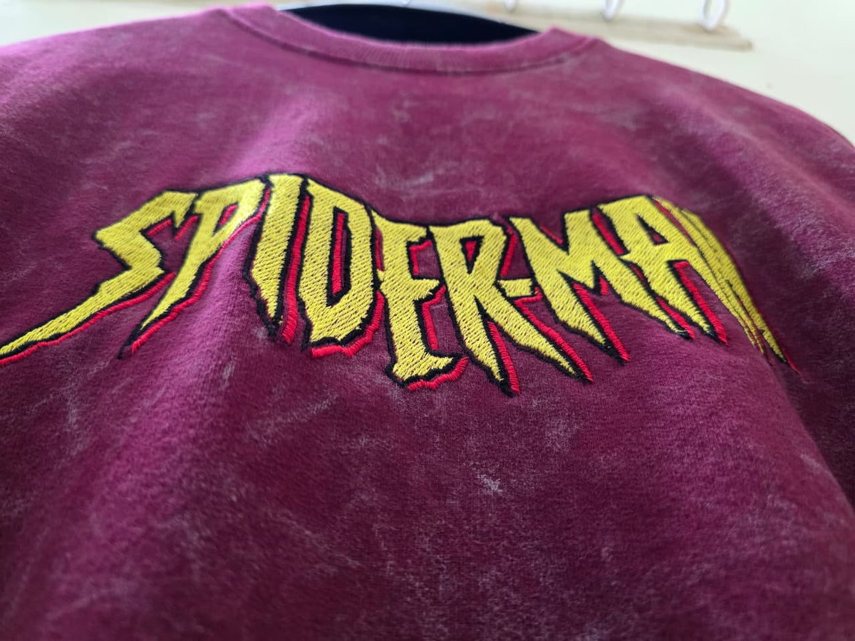 Spiderman – Embroidered Acid Wash Oversized T-Shirt