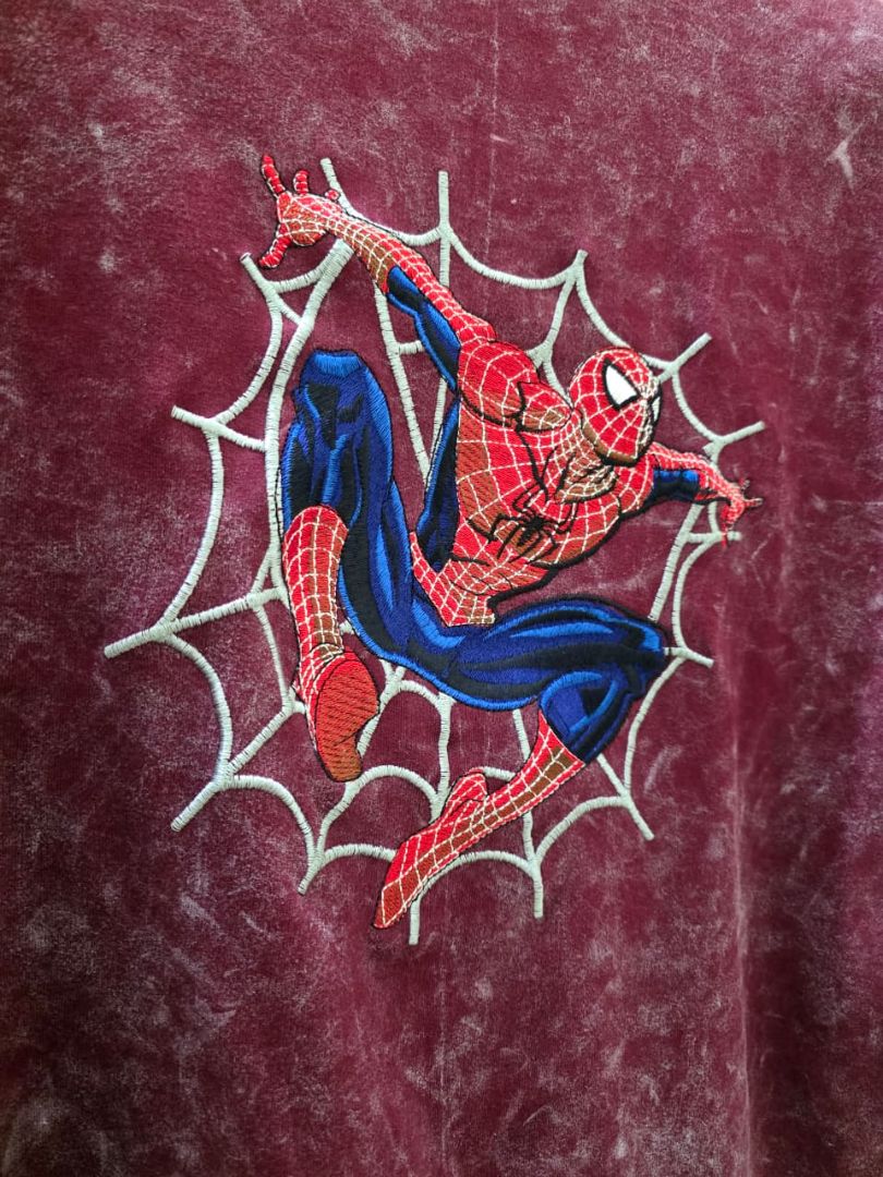 Spiderman – Embroidered Acid Wash Oversized T-Shirt